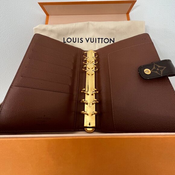 LOUIS VUITTON Brown Monogram Ring Agenda Cover Medium Gold-Tone Hardware - Picture 1 of 14